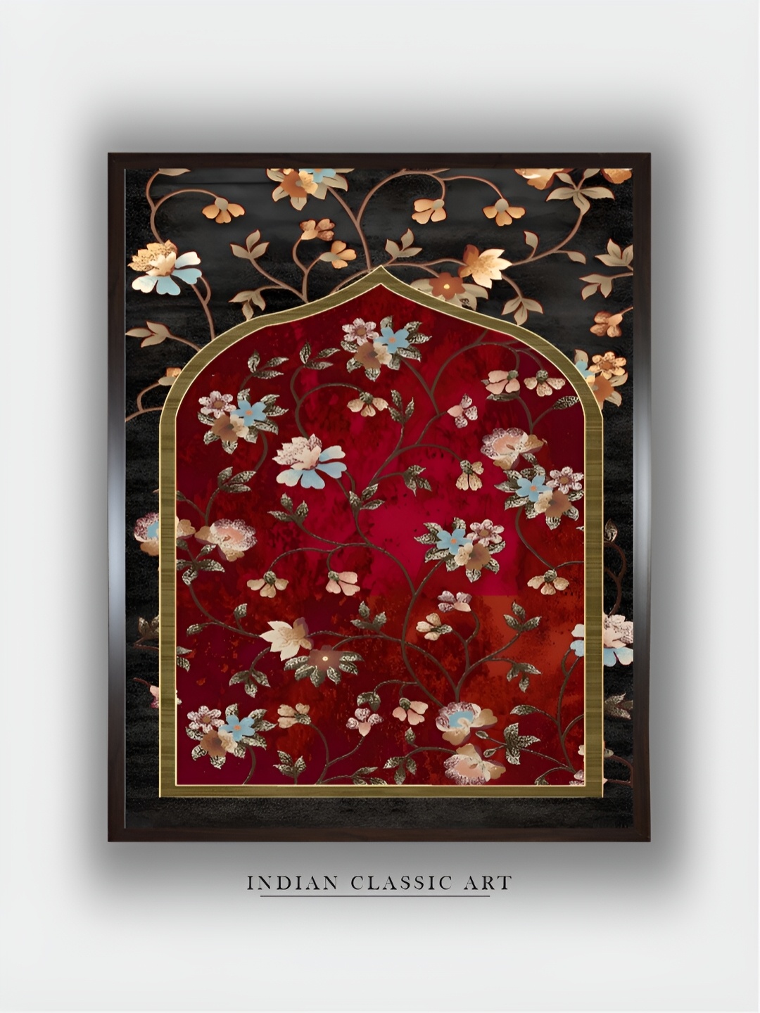 

INDIAN CLASSIC ART Black & Red Wooden Floral and Botanical Paintings Wall Art