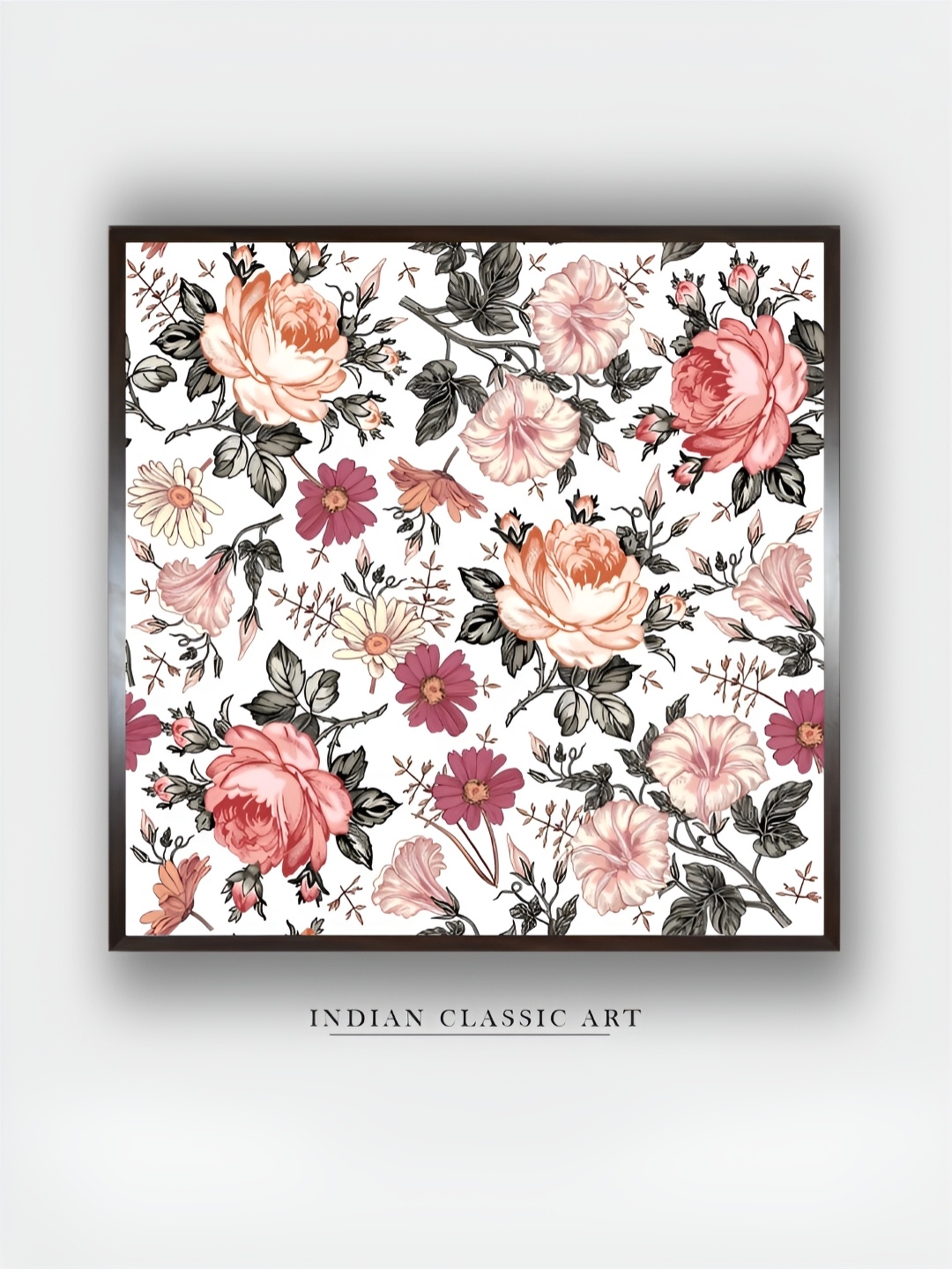 

INDIAN CLASSIC ART White & Red Floral Wooden Painting Wall Art