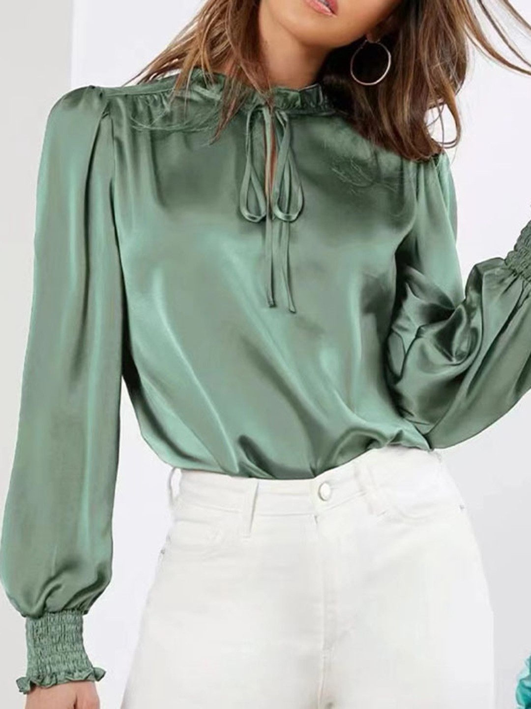 

StyleCast Green Tie-Up Neck Satin Top