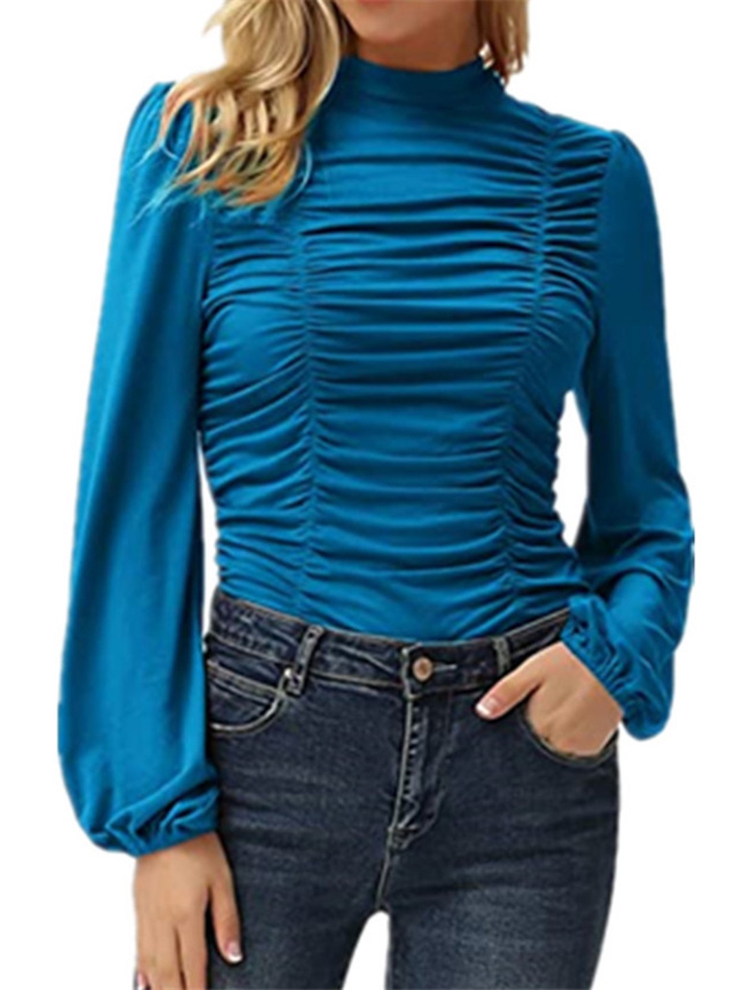 

StyleCast Blue High Neck Cotton Top