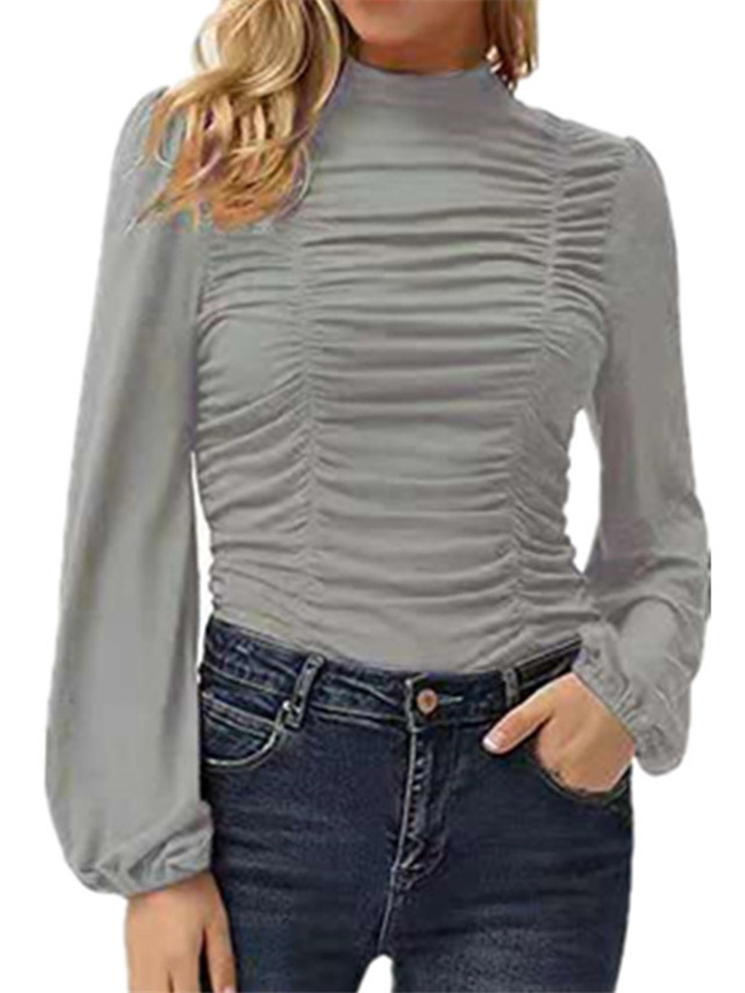 

StyleCast Lavender High Neck Ruched Cotton Top
