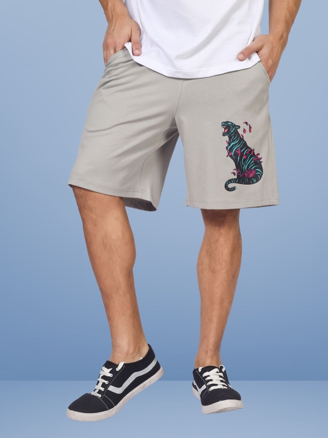 

WEARDUDS Men Graphic Printed Pure Cotton Shorts, Grey