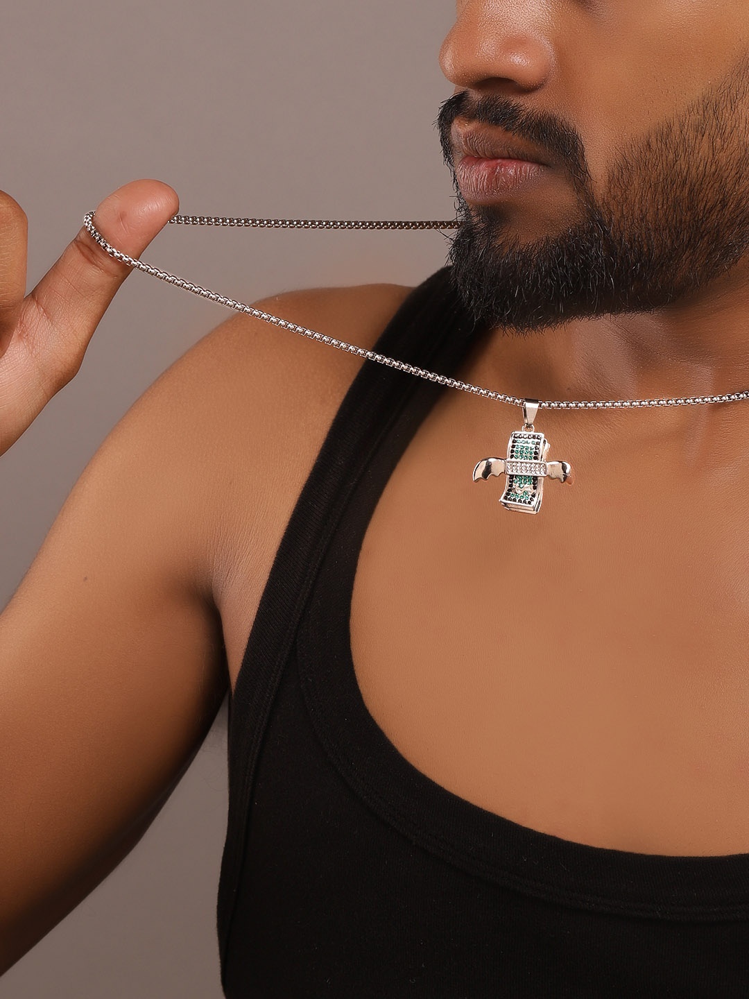 

Roadster Men Silver-Plated Stone-Studded Pendant With Chain