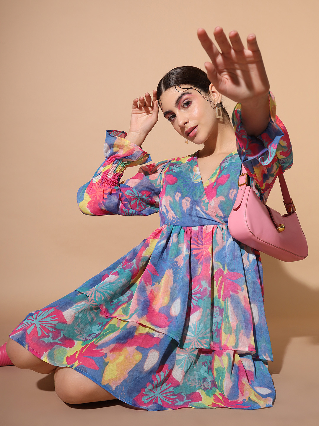 

SCORPIUS Floral Print Chiffon Fit & Flare Dress, Green