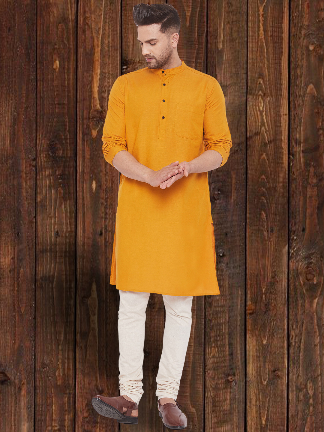 

even Mandarin Collar Straight Kurta, Yellow