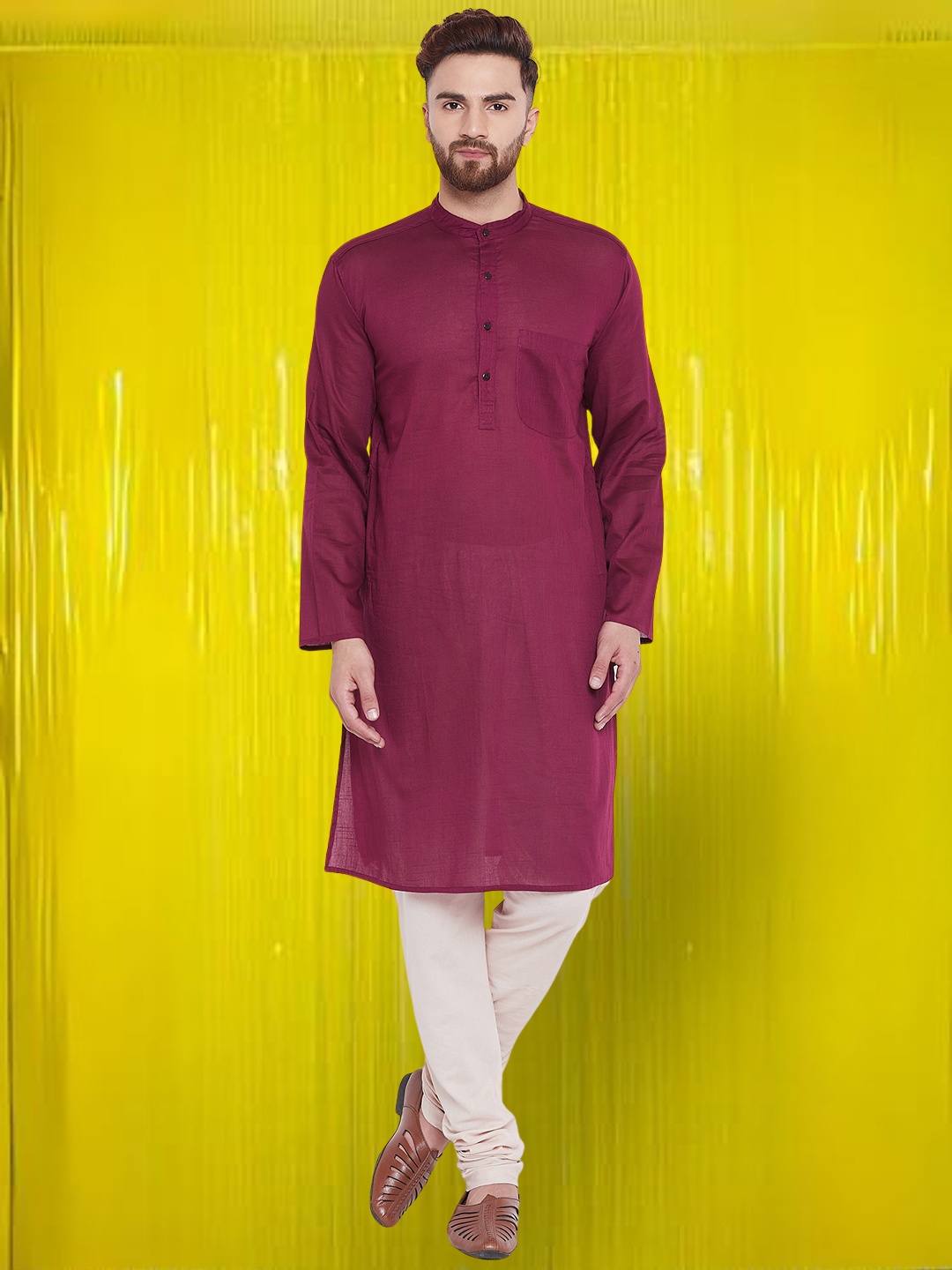

even Mandarin Collar Straight Kurta, Maroon