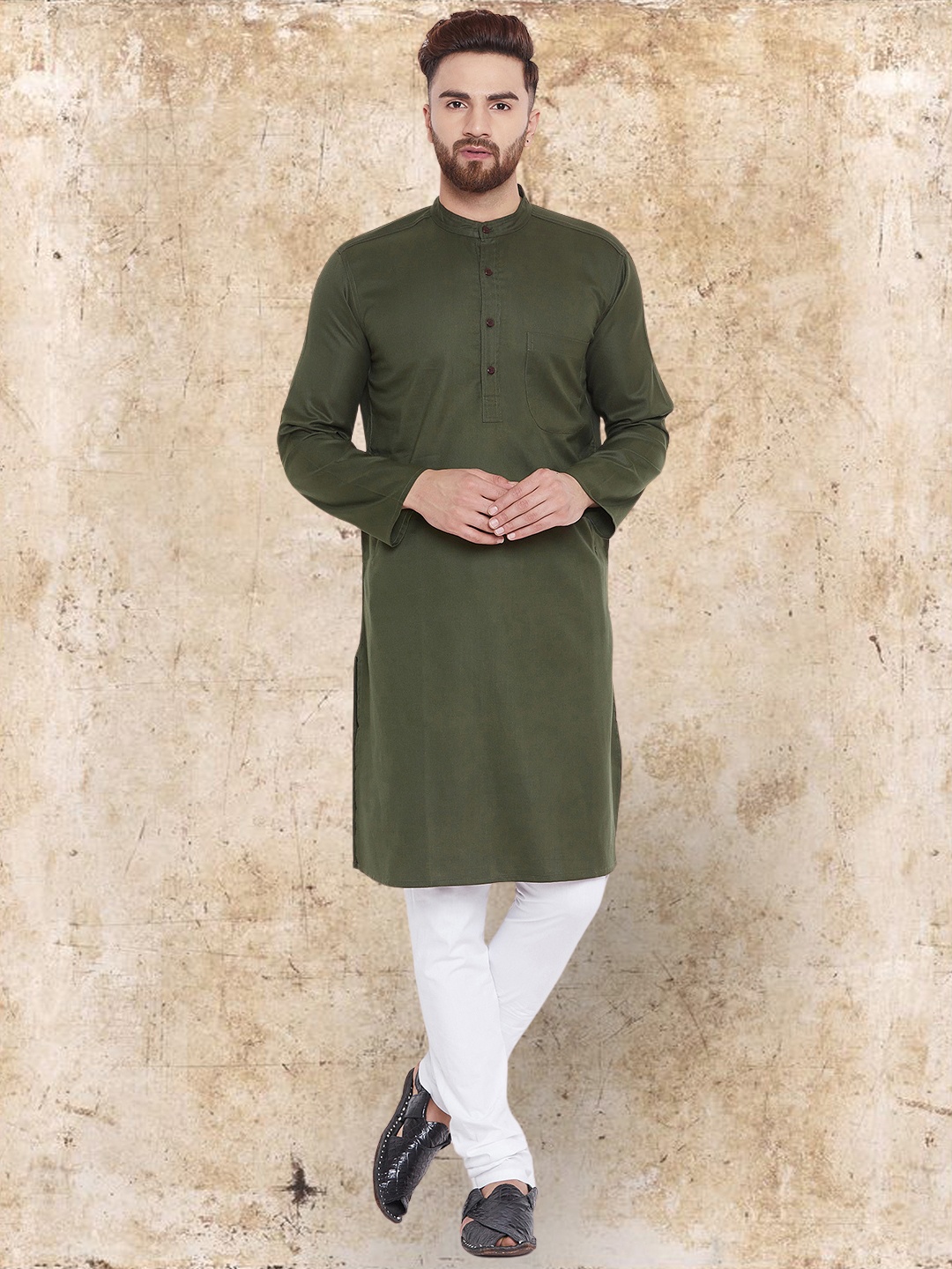 

even Mandarin Collar Straight Kurta, Green