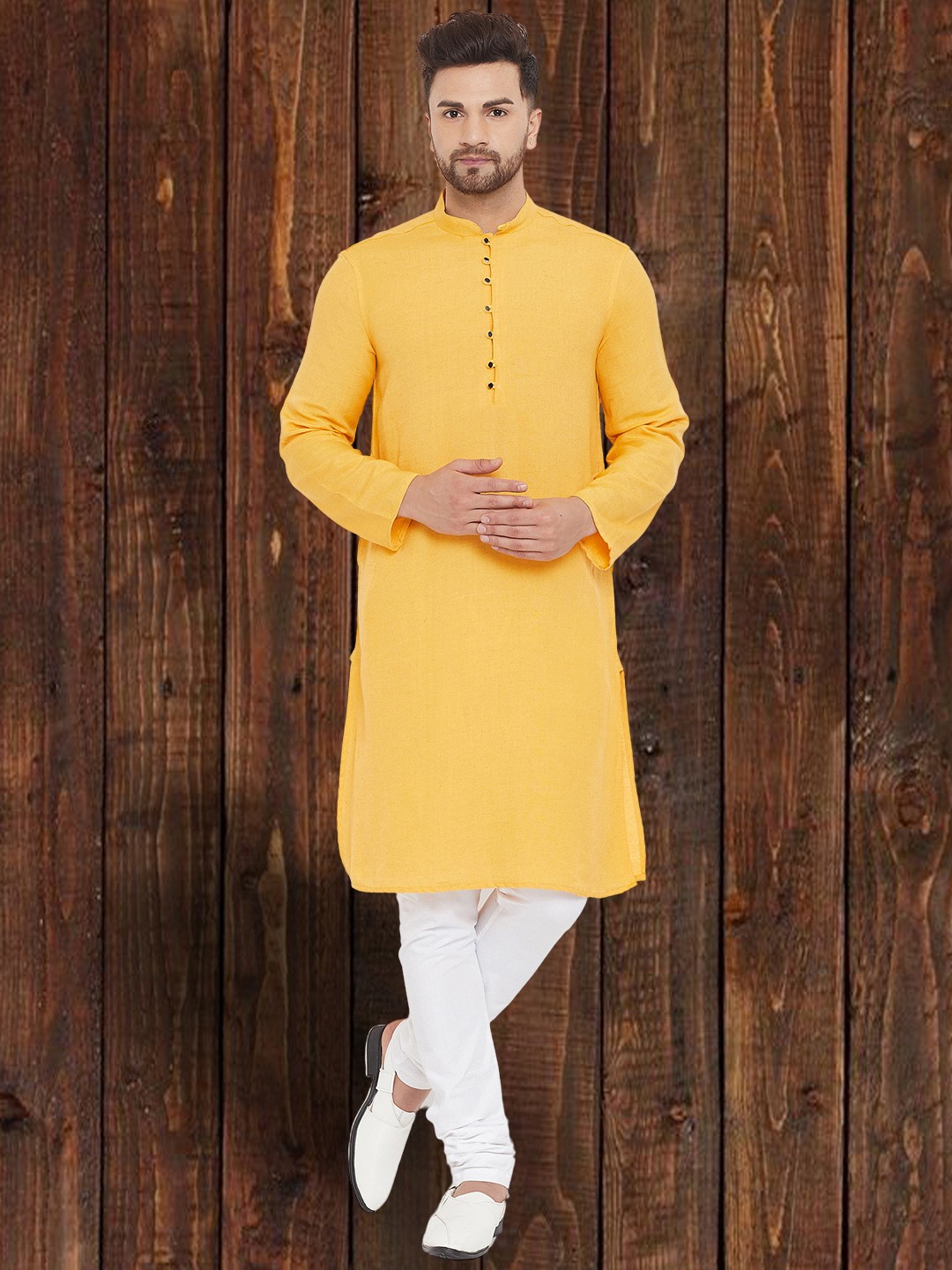 

even Mandarin Collar Straight Kurta, Yellow