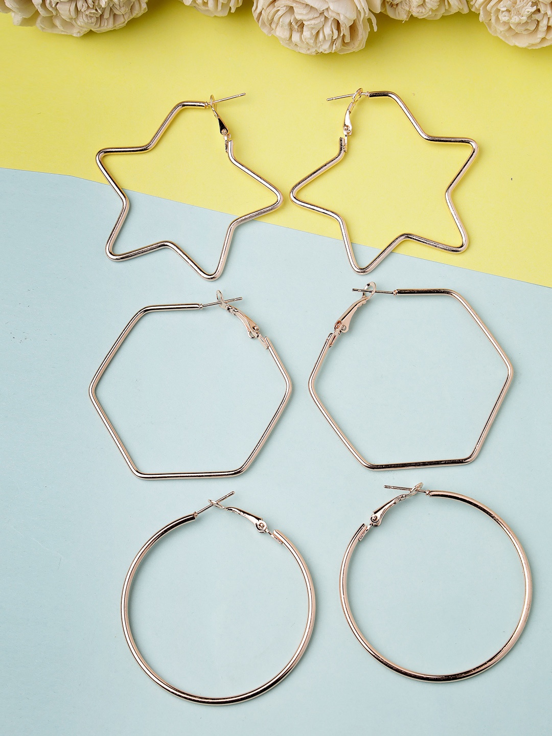 

NVR Set Of 3 Gold-Plated Geometric Hoop Earrings