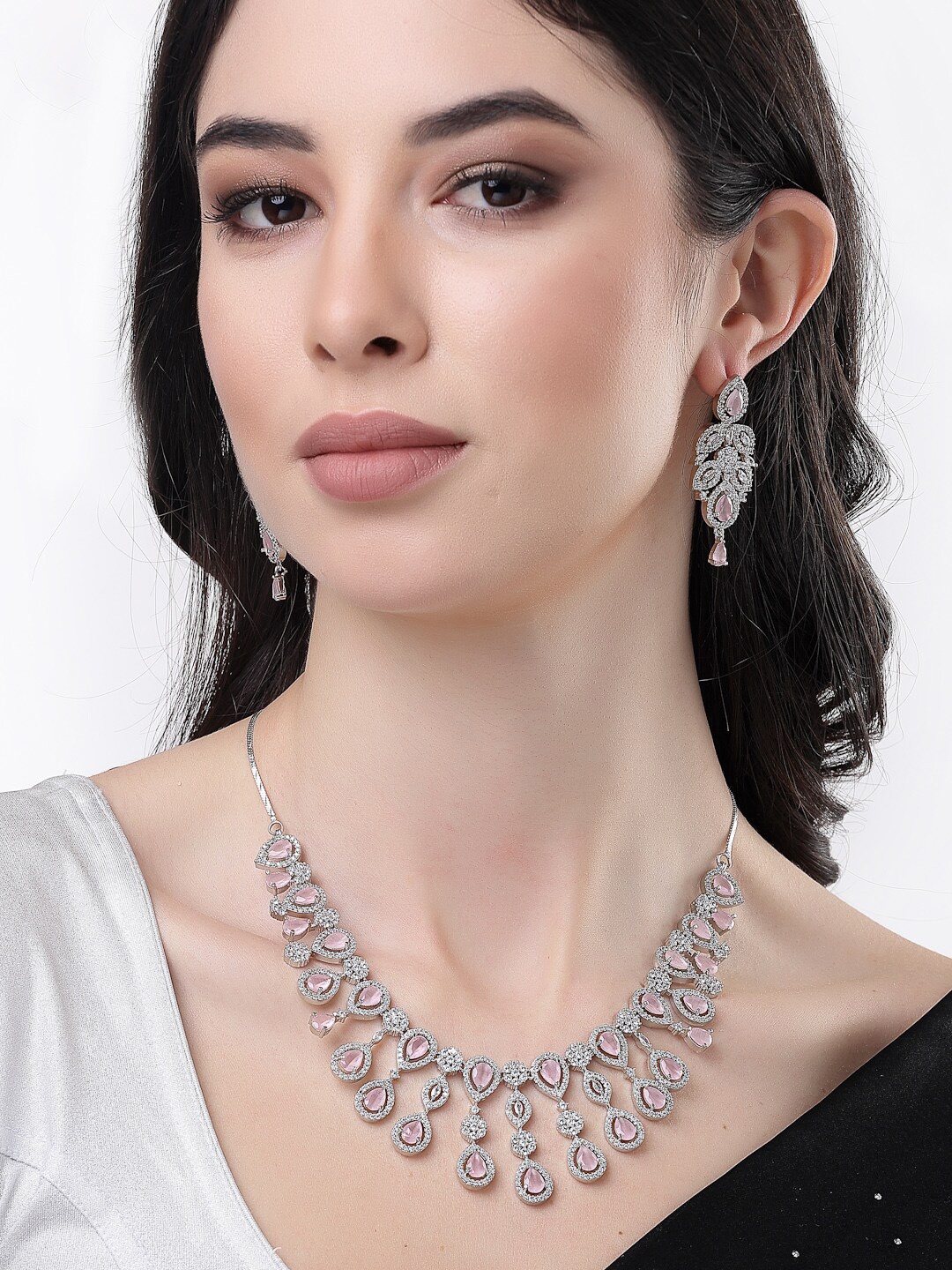 

NVR Silver-Plated Cubic Zirconia Studded Jewellery Set