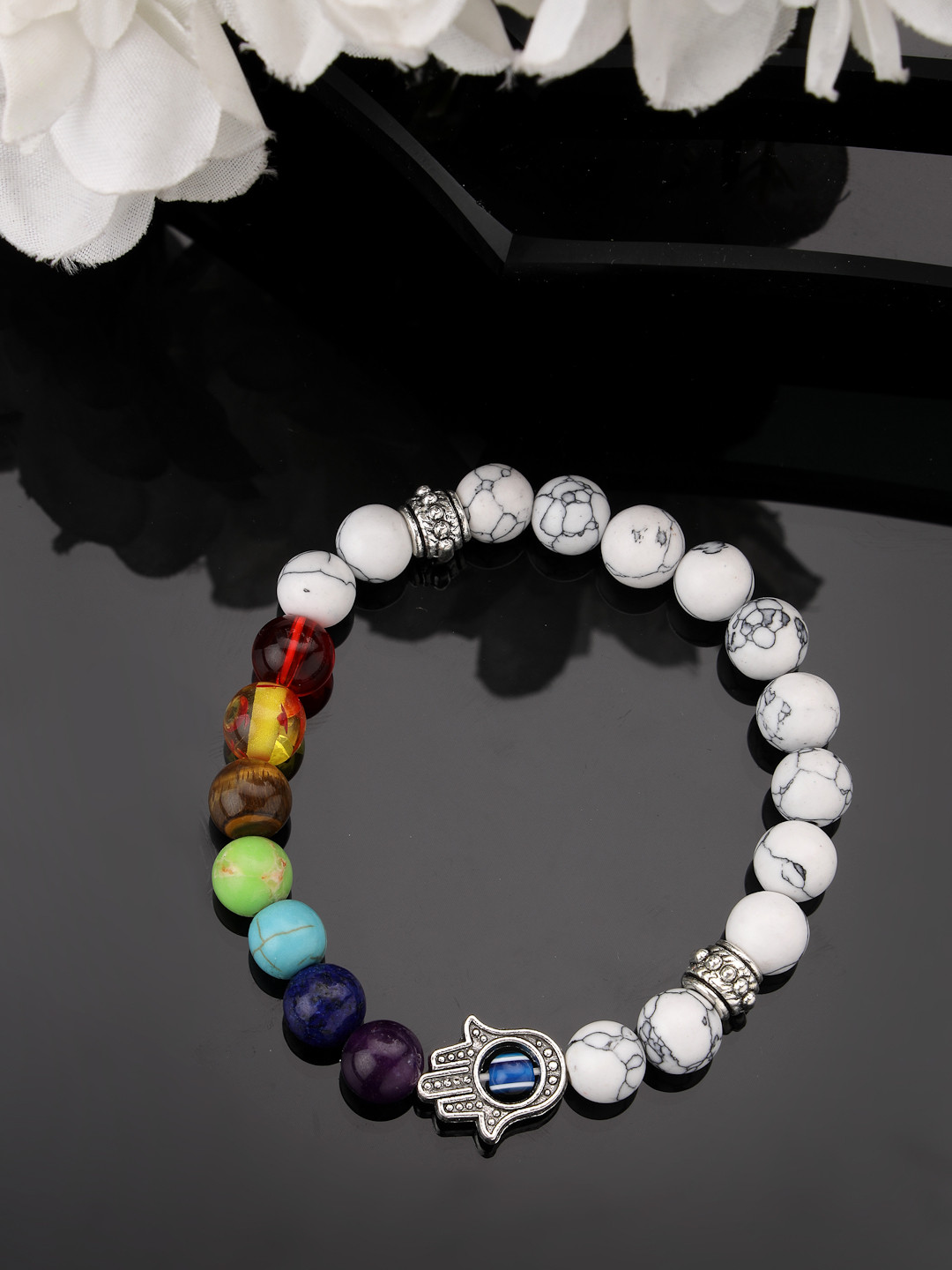 

NVR Unisex Artificial Stones and Beads Bracelet, Black