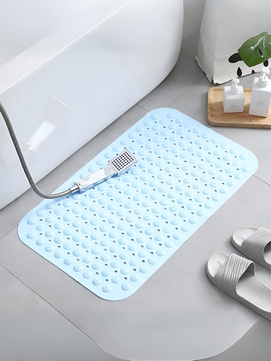 

YELONA Blue Textured 350 GSM Anti-Skid Bath Rugs