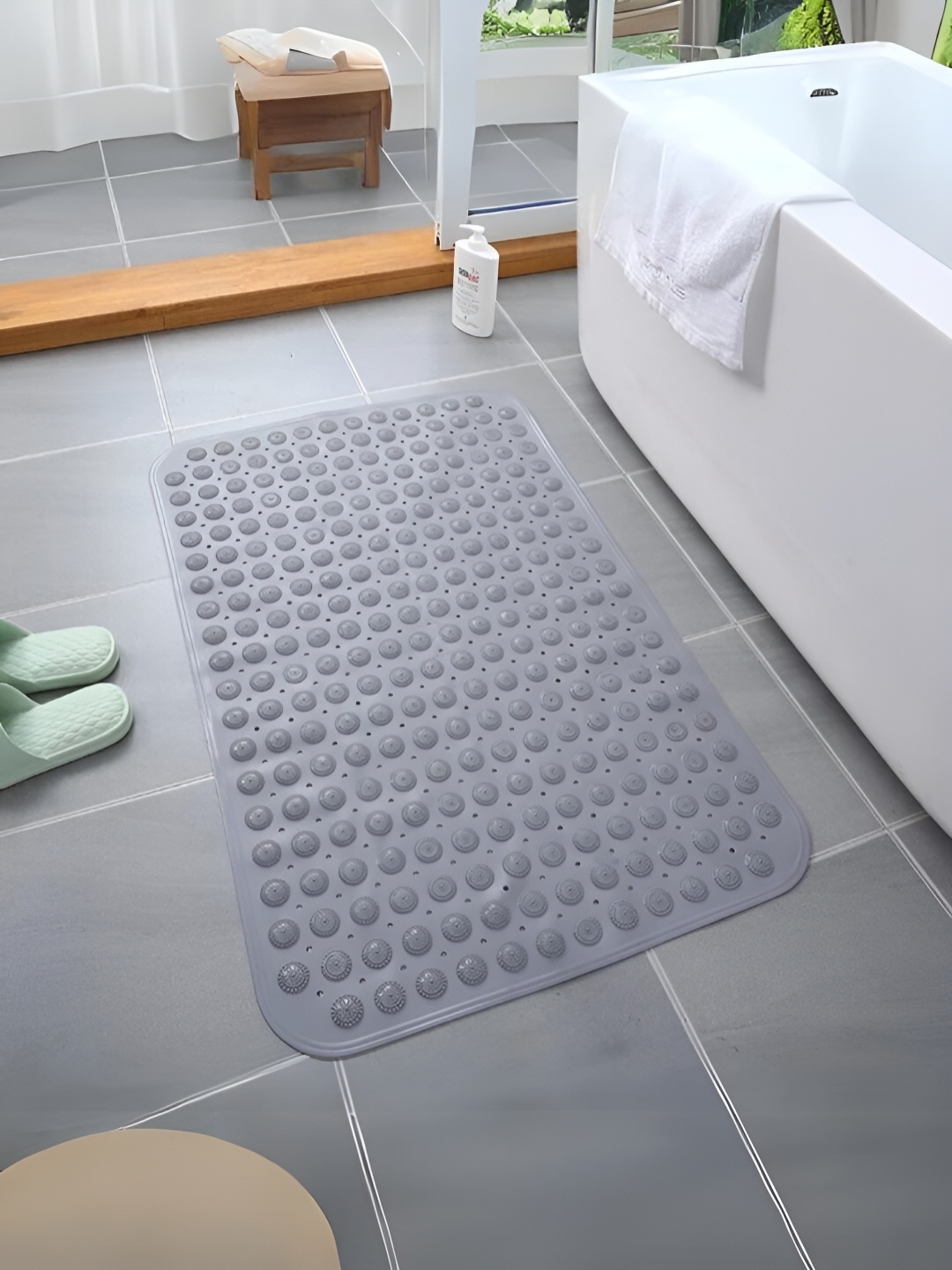 

YELONA Grey Textured 350 GSM Anti-Skid Bath Rugs