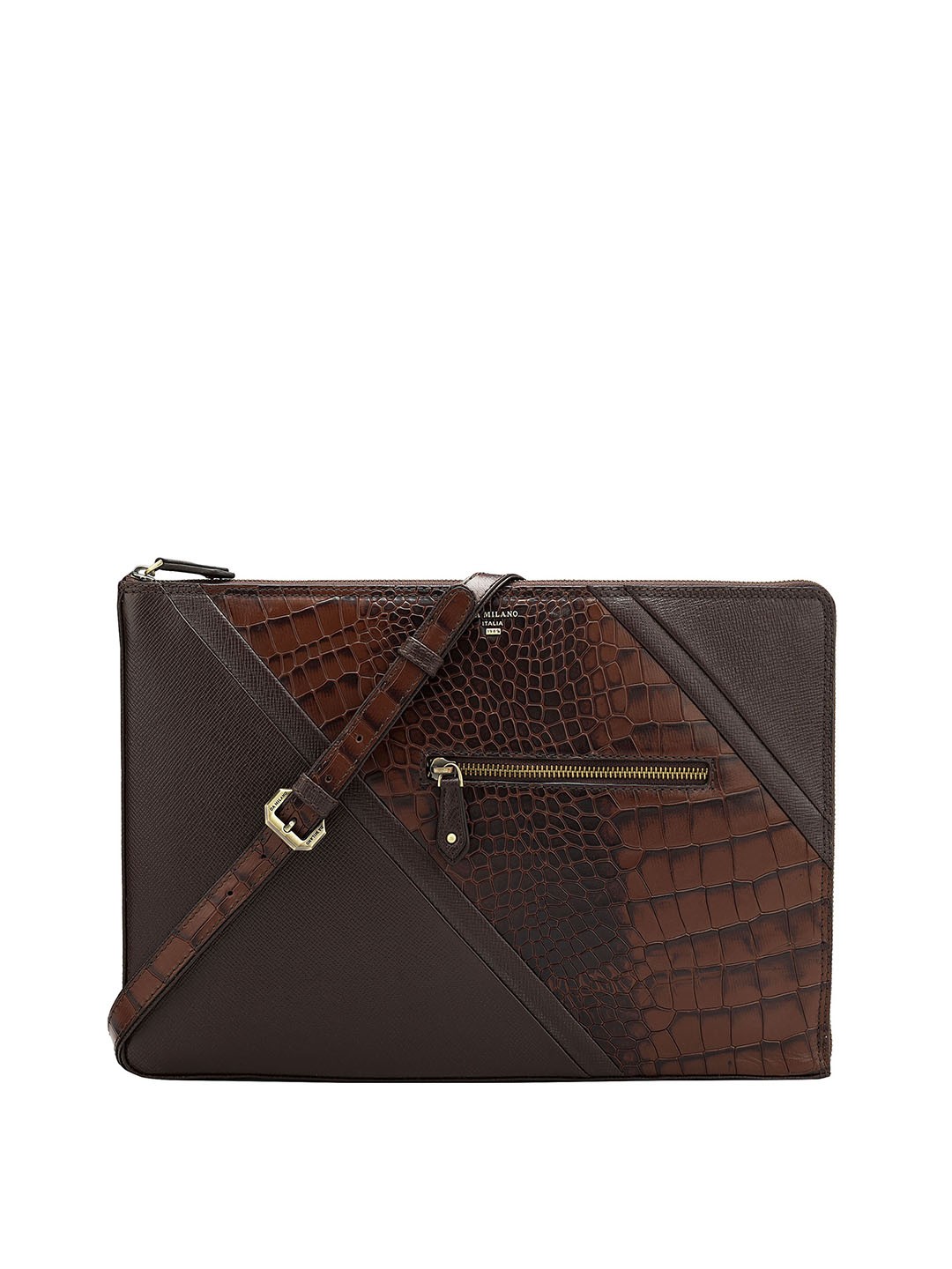 

Da Milano Unisex Textured Leather Laptop Bag, Brown