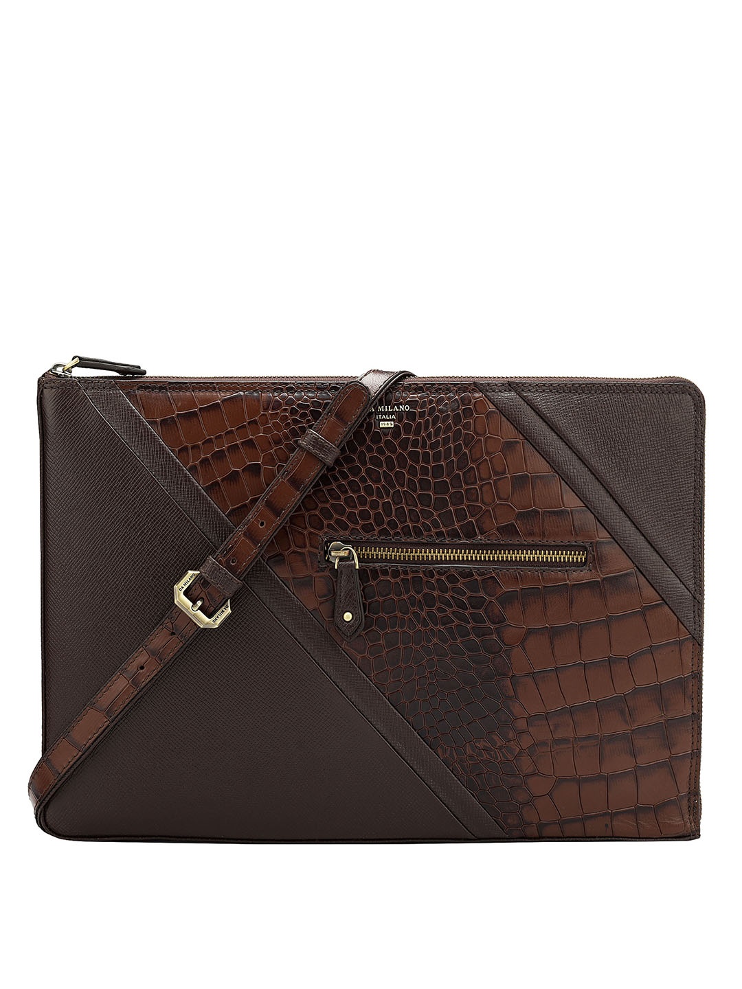 

Da Milano Unisex Textured Leather Laptop Bag, Brown