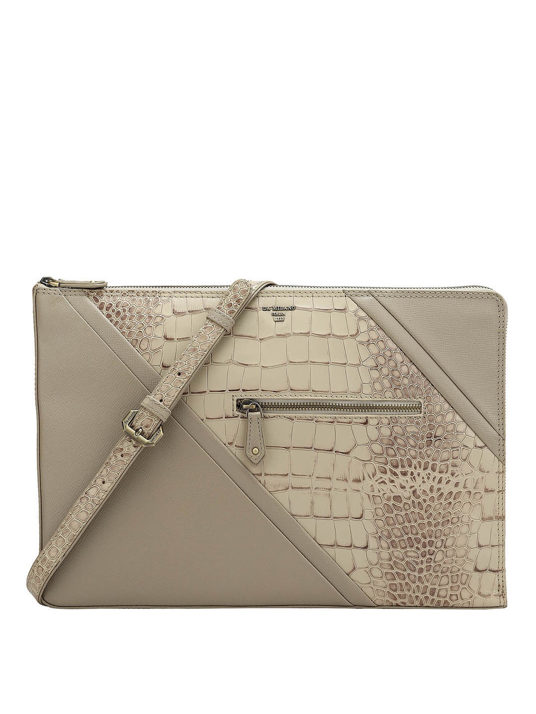 

Da Milano Unisex Textured Leather Laptop Sleeve, Off white