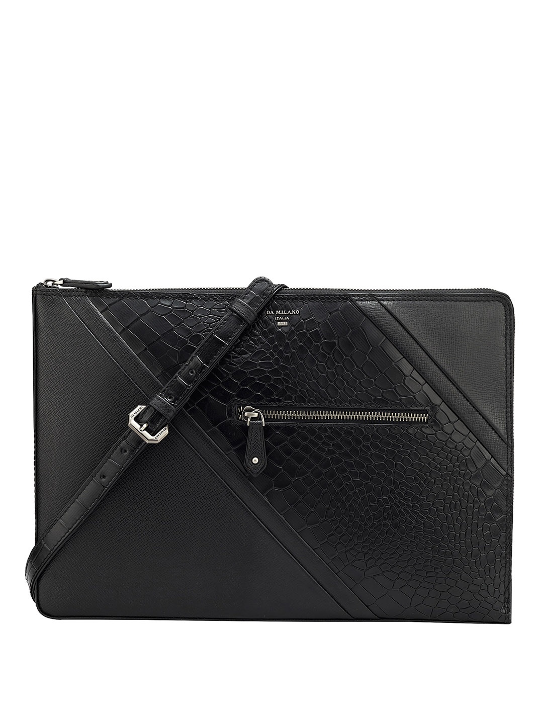 

Da Milano Unisex Textured Leather Laptop Bag, Black