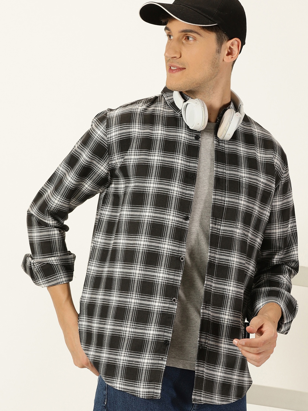 

Metronaut Classic Slim Fit Tartan Checked Cotton Casual Shirt, Black