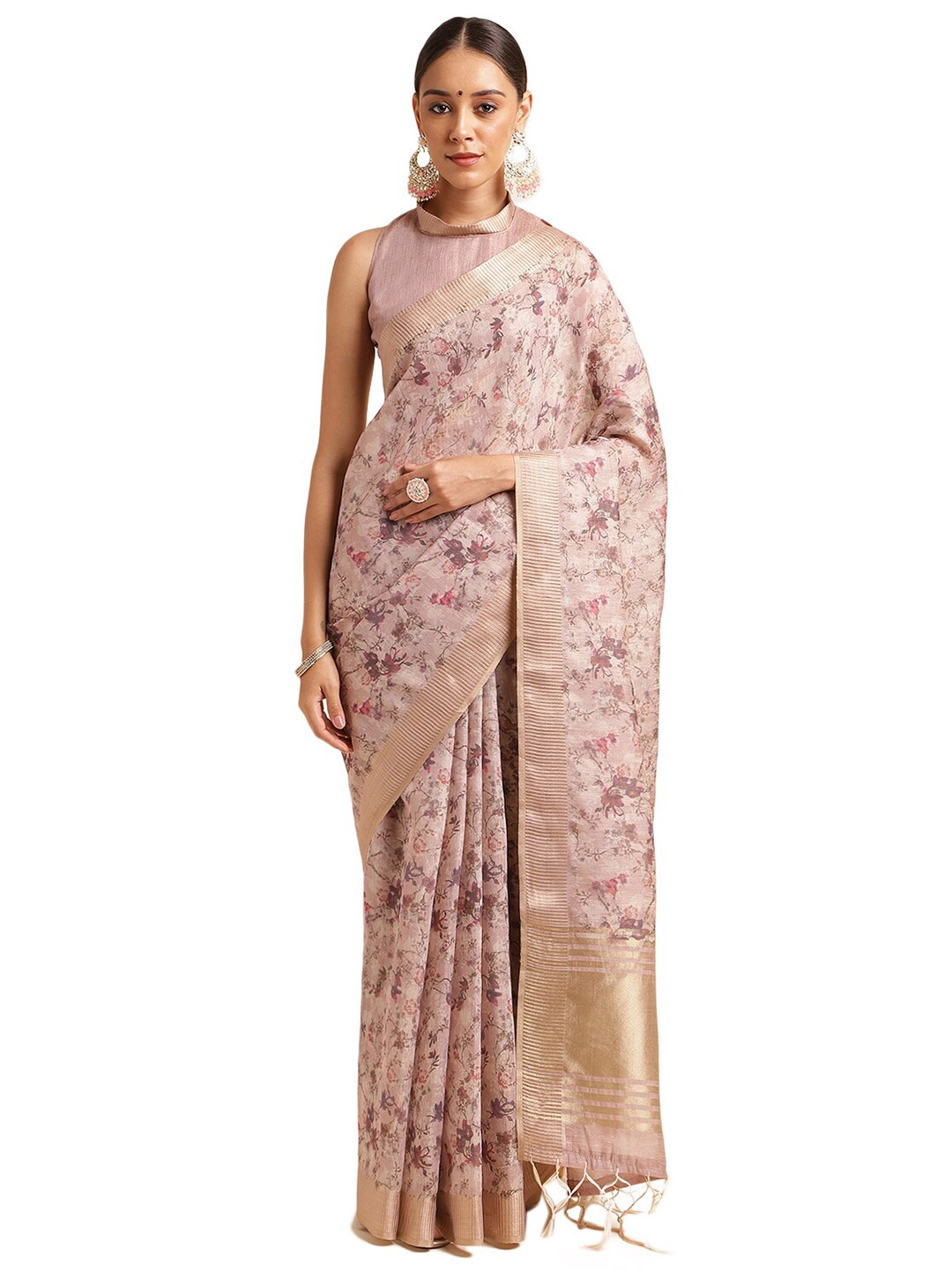 

DOI MOI Ethnic Motifs Organza Banarasi Saree, Pink