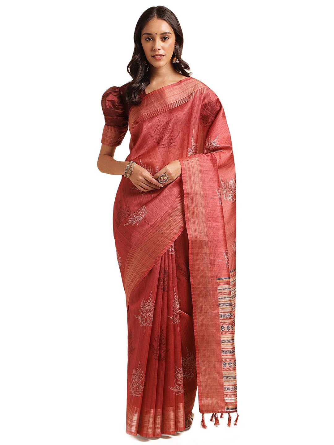 

DOI MOI Floral Zari Banarasi Saree, Red