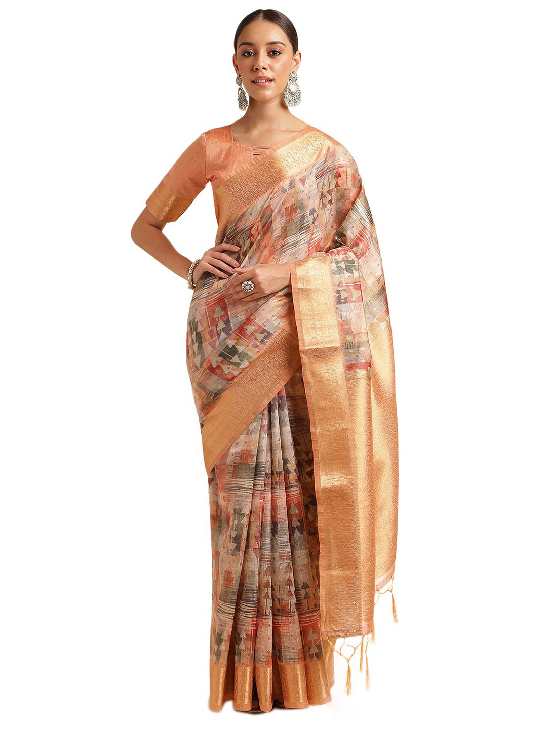 

DOI MOI Ethnic Tussar Silk Zari Banarasi Saree, Orange