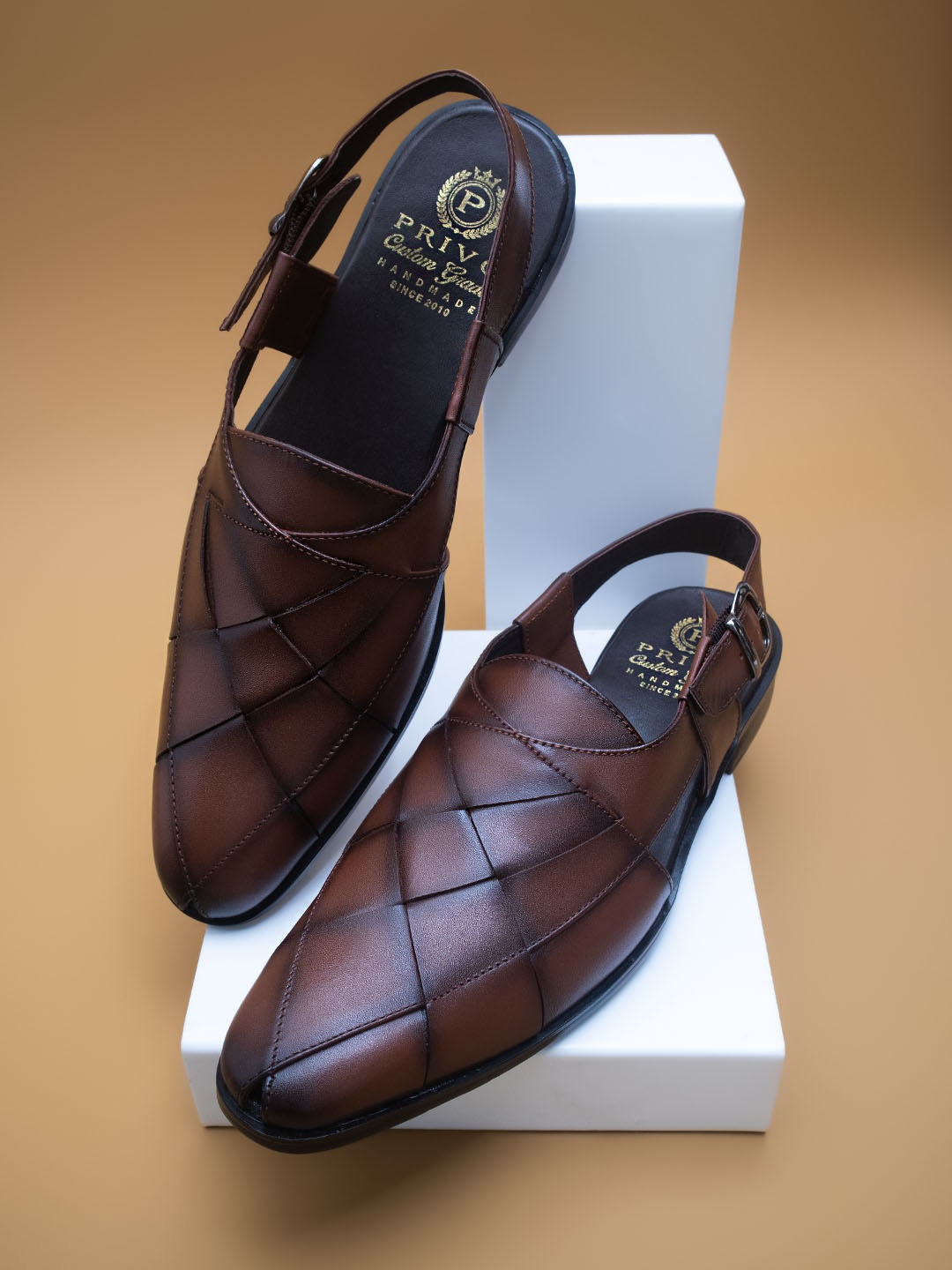 

PRIVO by Inc.5 Men Leather Shoe-Style Sandals, Brown