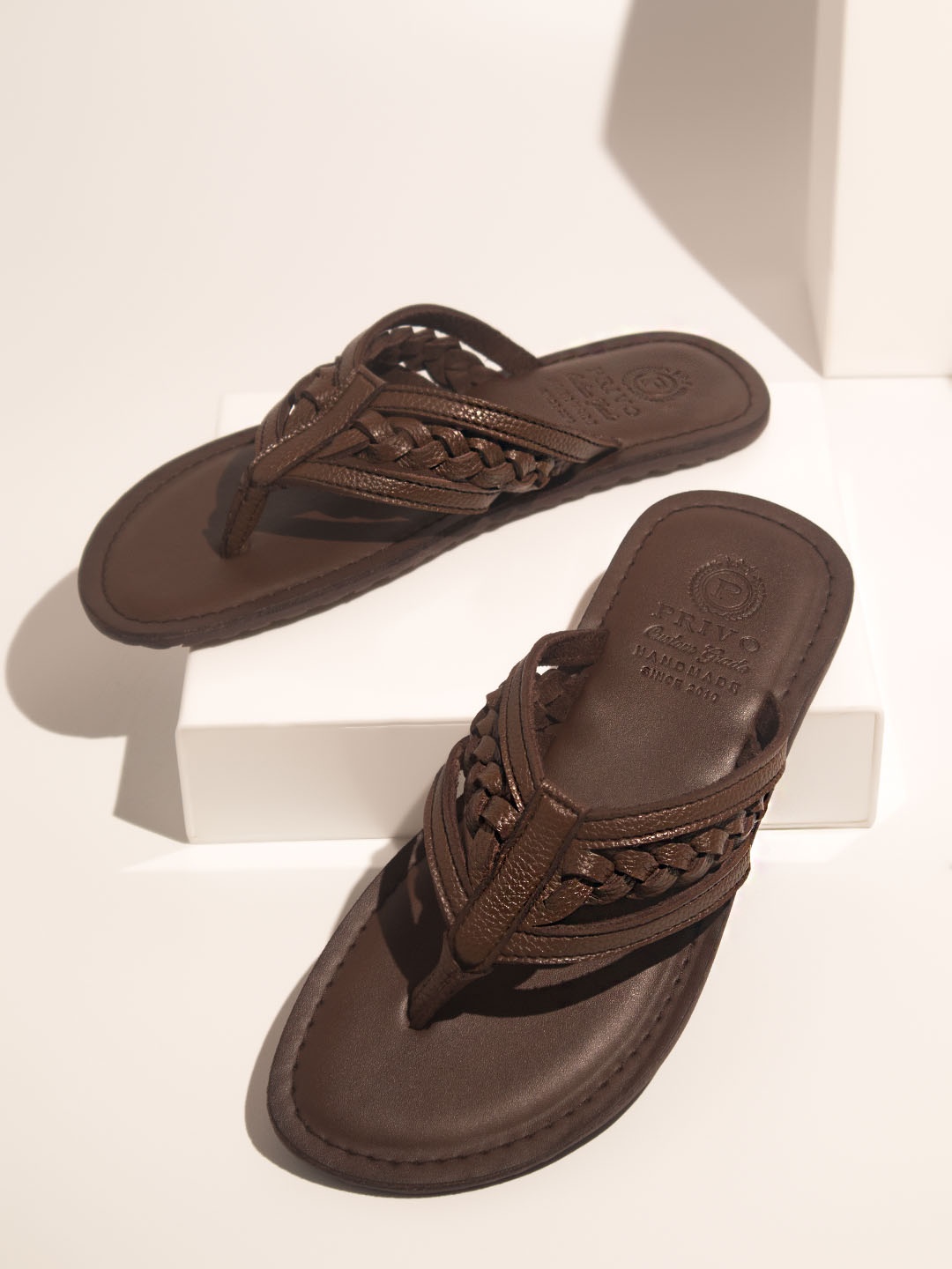 

PRIVO by Inc.5 Textured Leather Comfort Sandals, Brown