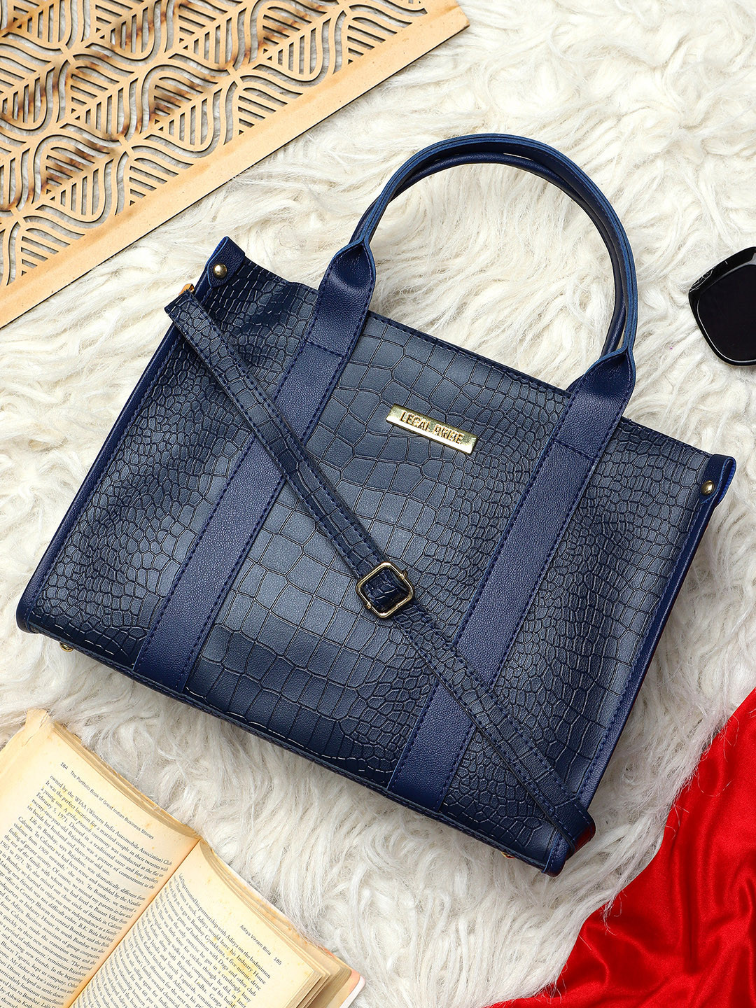 

LEGAL BRIBE Textured PU Structured Tote Bag, Blue