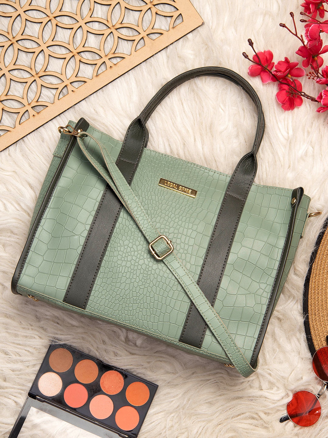 

LEGAL BRIBE Textured PU Oversized Tote Bag, Green