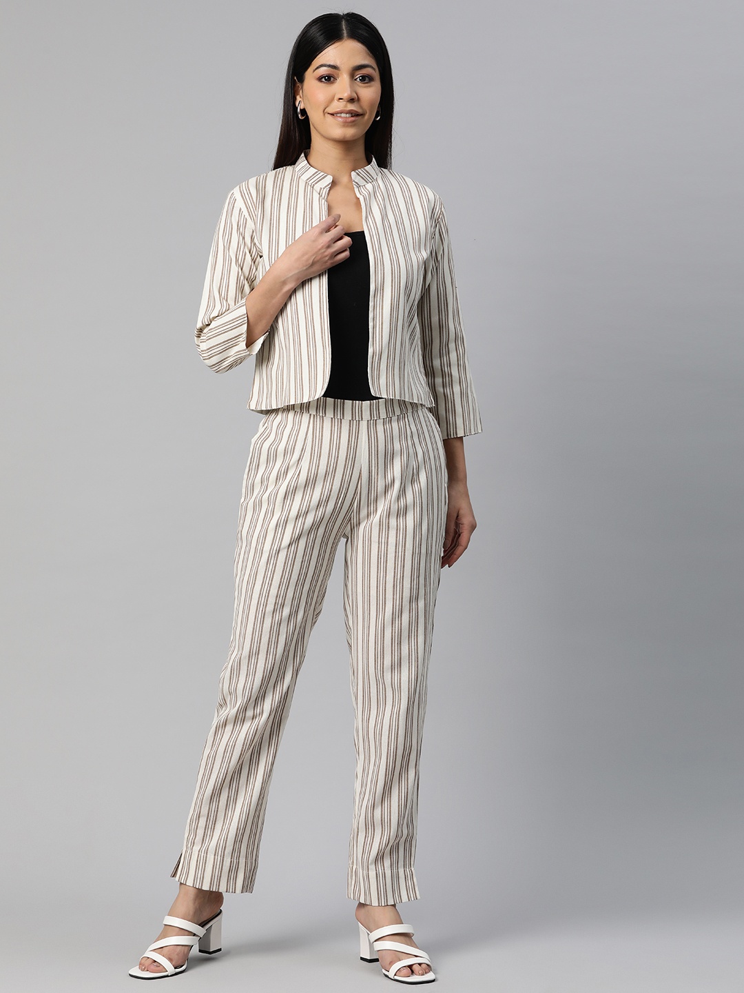 

Cottinfab Striped Two-Piece Formal Suit, White