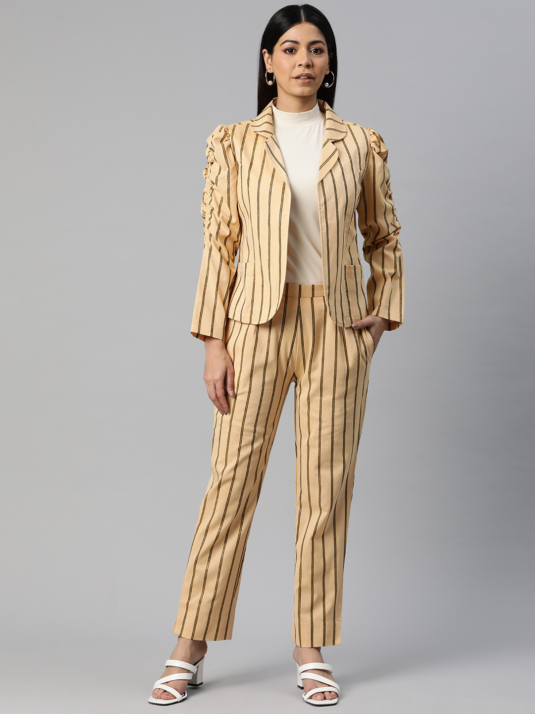 

Cottinfab Striped Pure Cotton Two-Piece Formal Suit, Yellow