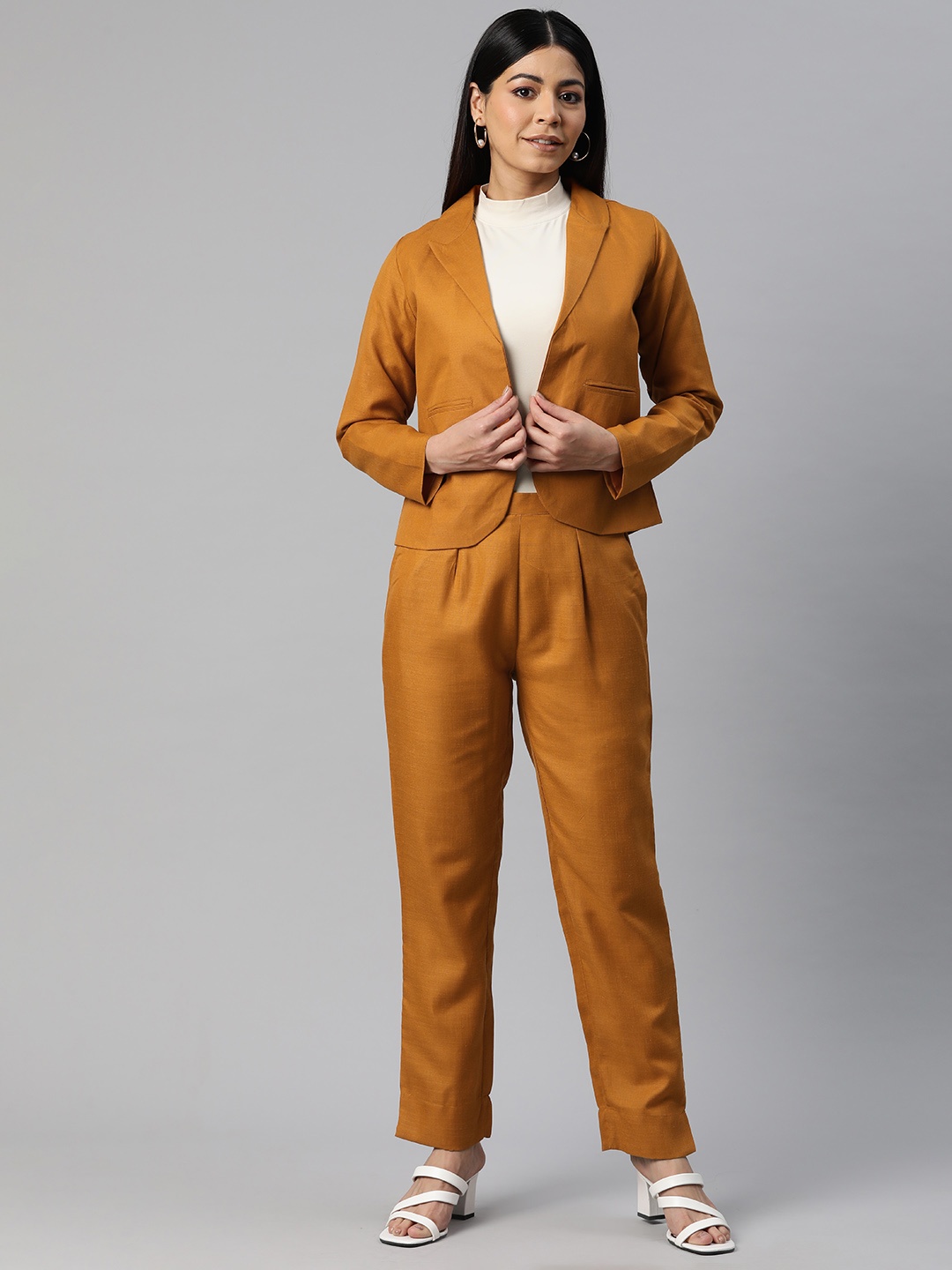 

Cottinfab Solid Two-Piece Formal Suit, Mustard