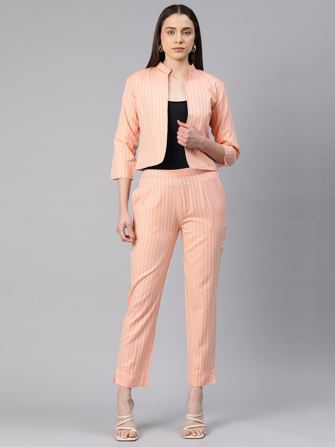 

Cottinfab Striped Two-Piece Formal Suit, Peach