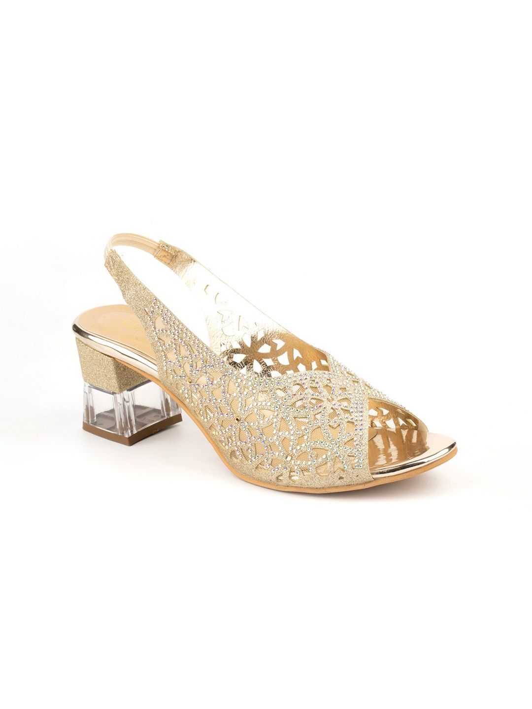 

Ozuri Embellished Block Heeled Peep Toes, Gold