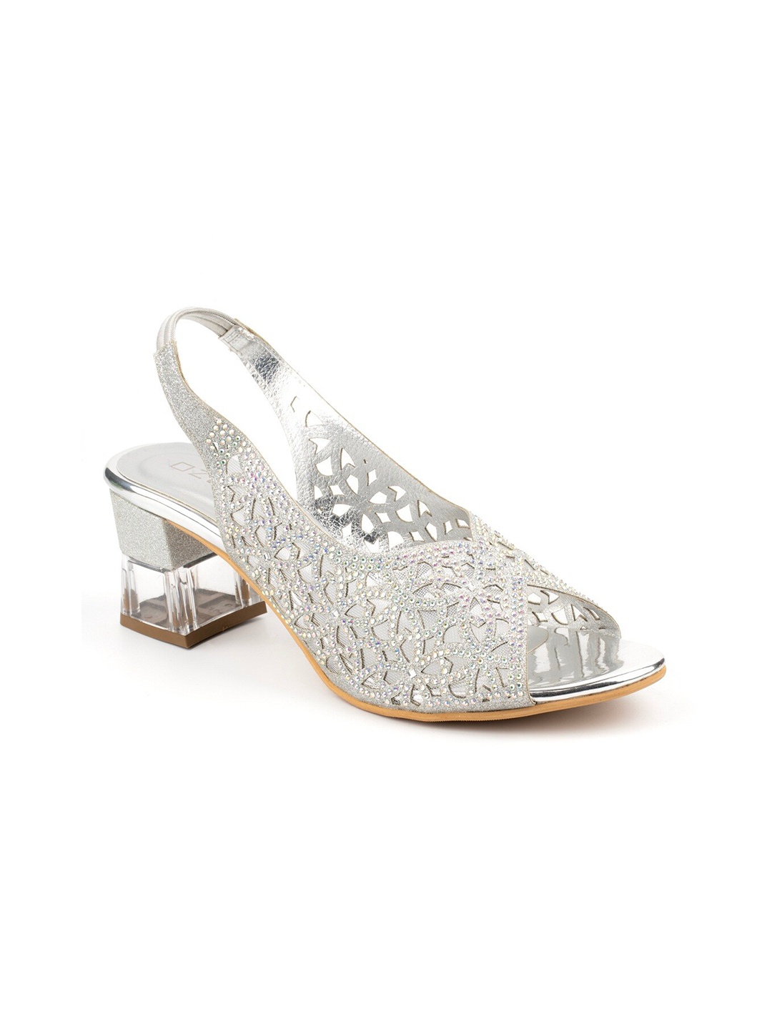 

Ozuri Embellished Block Heeled Peep Toes, Silver