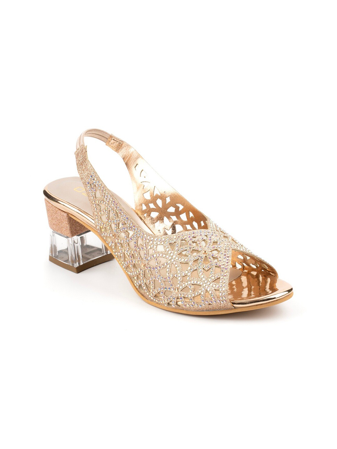 

Ozuri Embellished Block Heeled Peep Toes, Rose gold