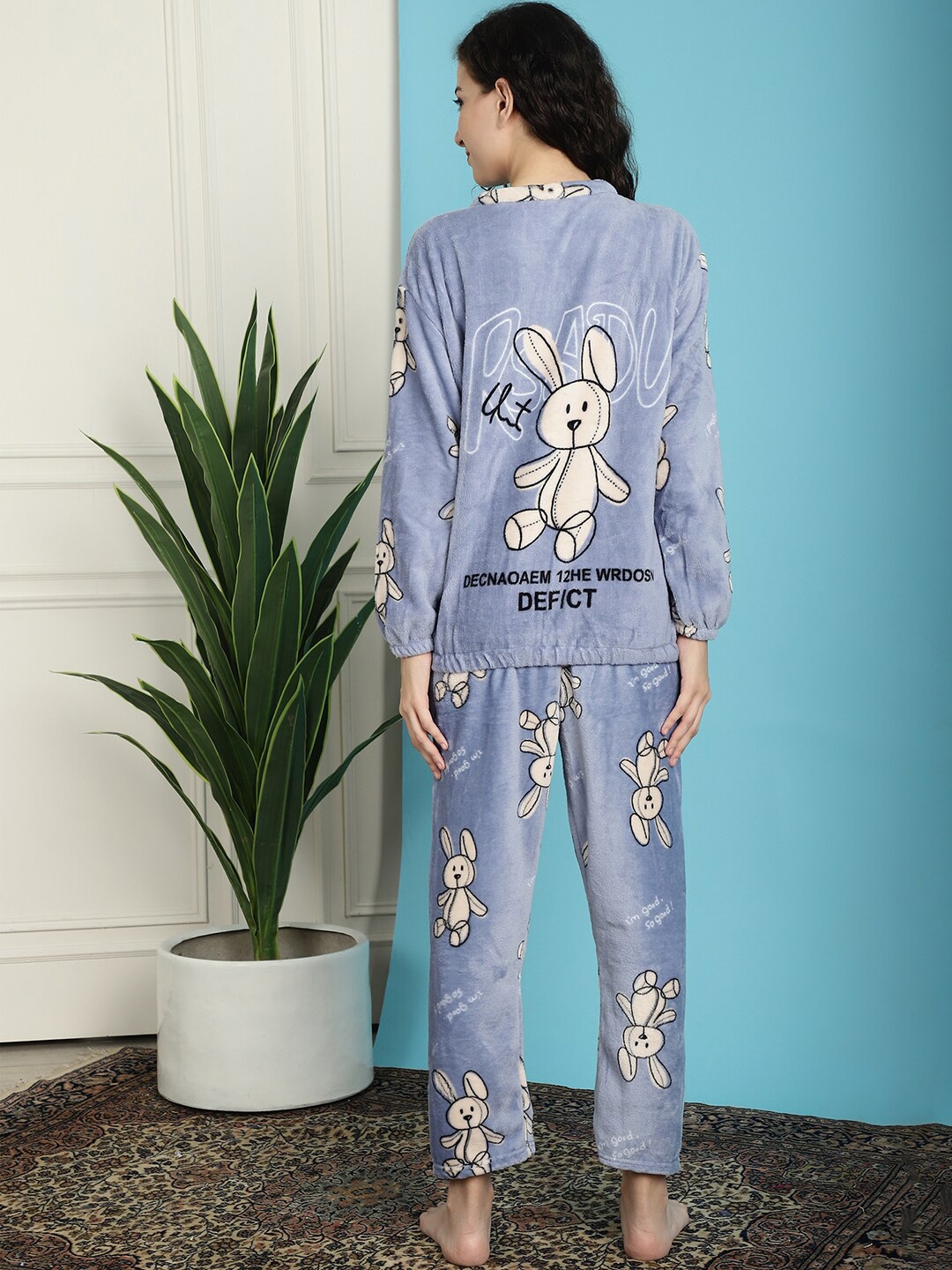 

TAG 7 Cartoon Printed Long Sleeves Wool Night Suit, Blue