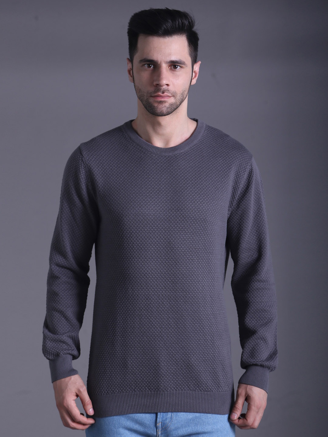 

SQUIREHOOD Round Neck Cotton Slim Fit Pullover, Grey