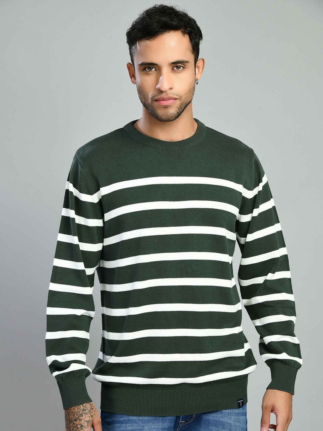 

SQUIREHOOD Striped Cotton Pullover, Olive
