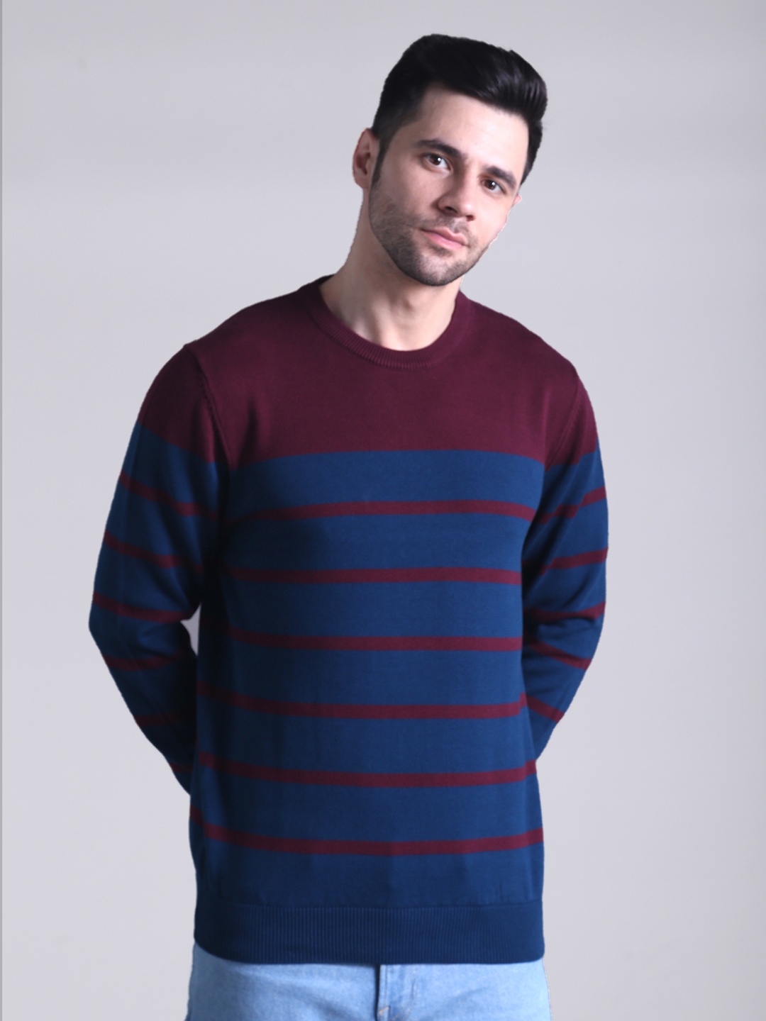 

SQUIREHOOD Striped Cotton Pullover, Maroon