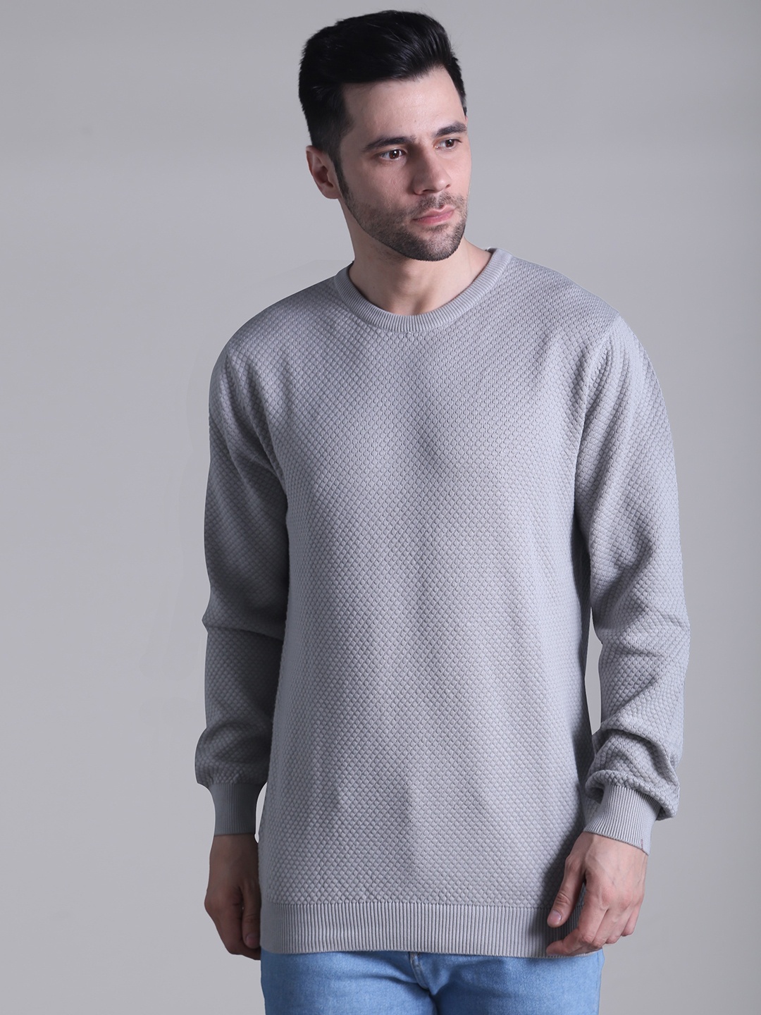 

SQUIREHOOD Self Design Quirky Cotton Pullover, Grey