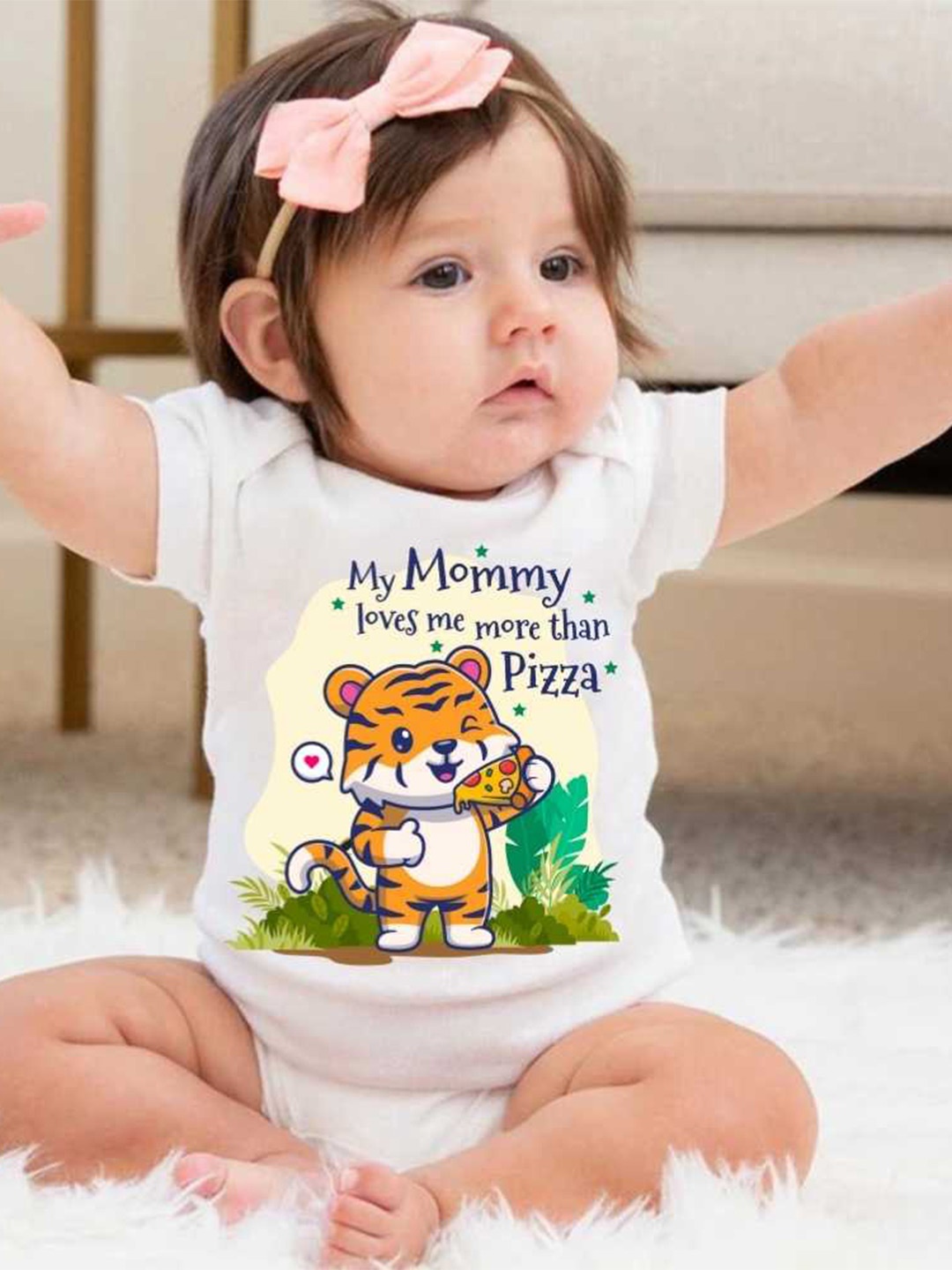 

KNITROOT Infants Kids Typography Printed Bodysuit, White