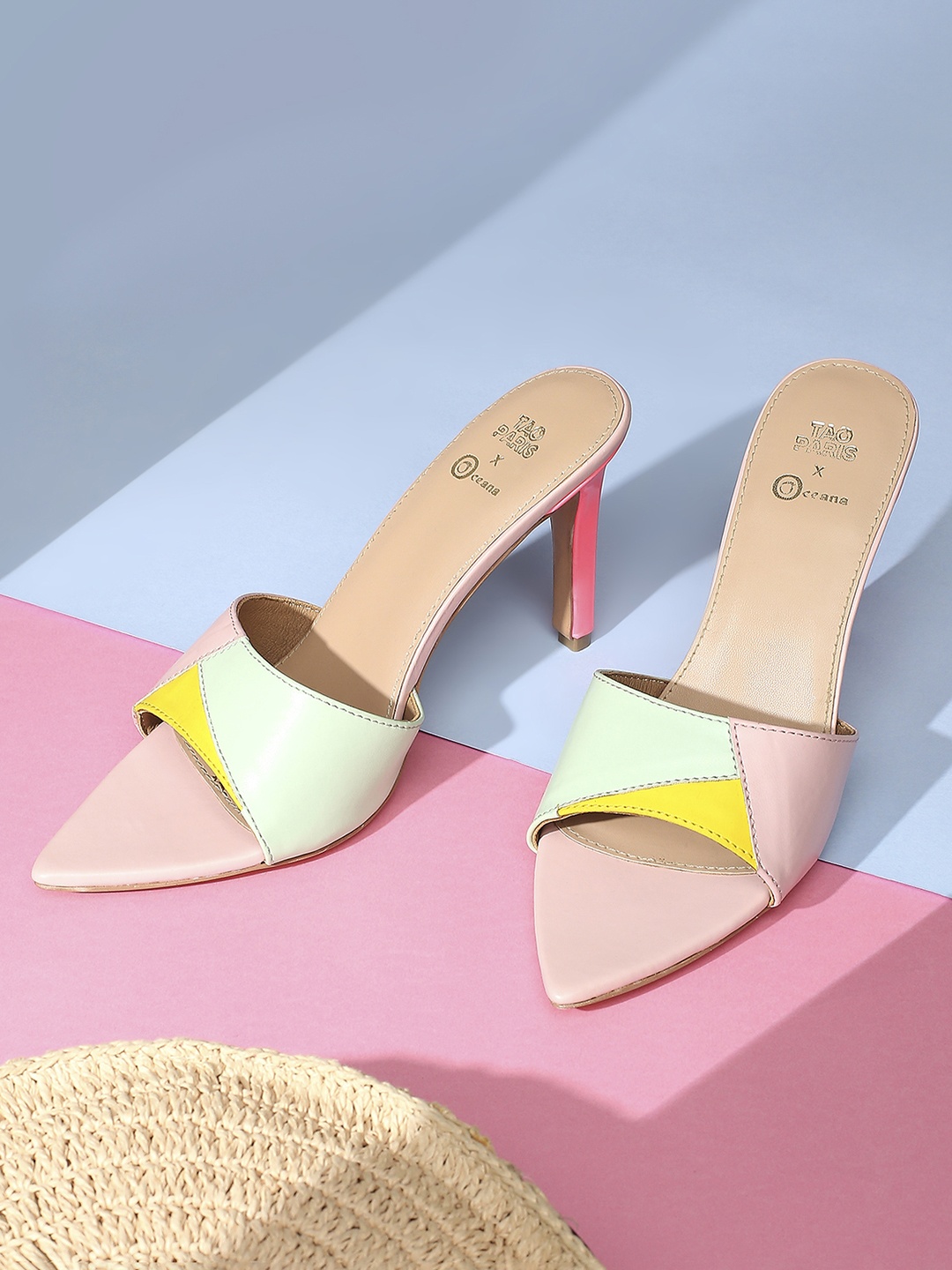 

Tao Paris Colourblocked Open Toe Slim heels, Pink