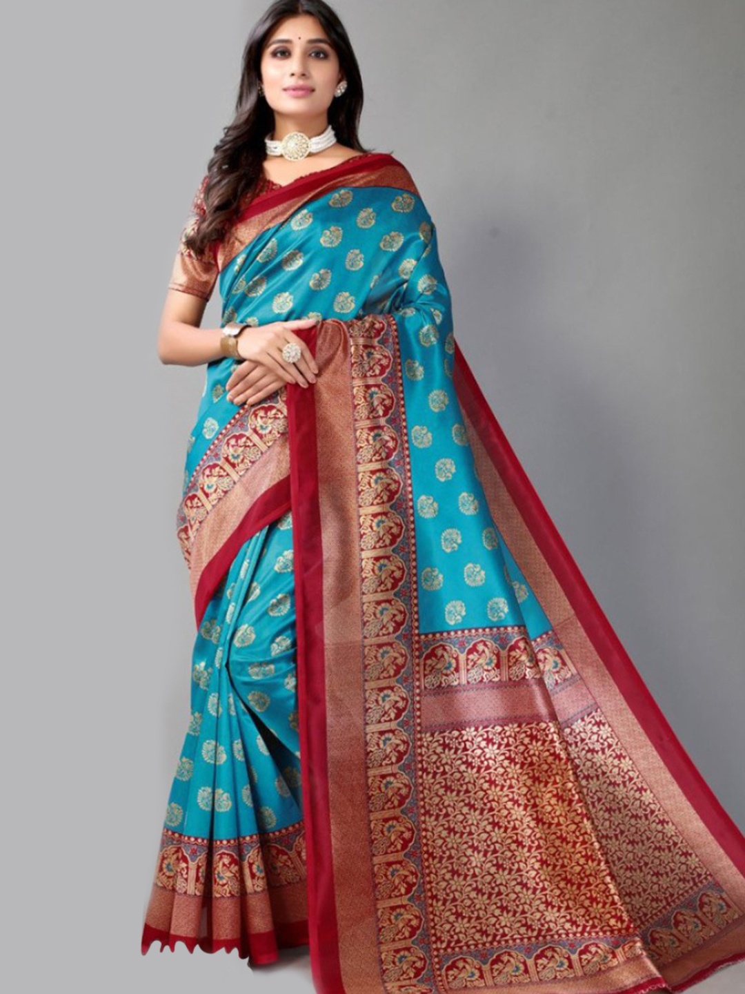 

KALINI Selection Of 2 Ethnic Motifs Woven Design Zari Saree, Blue