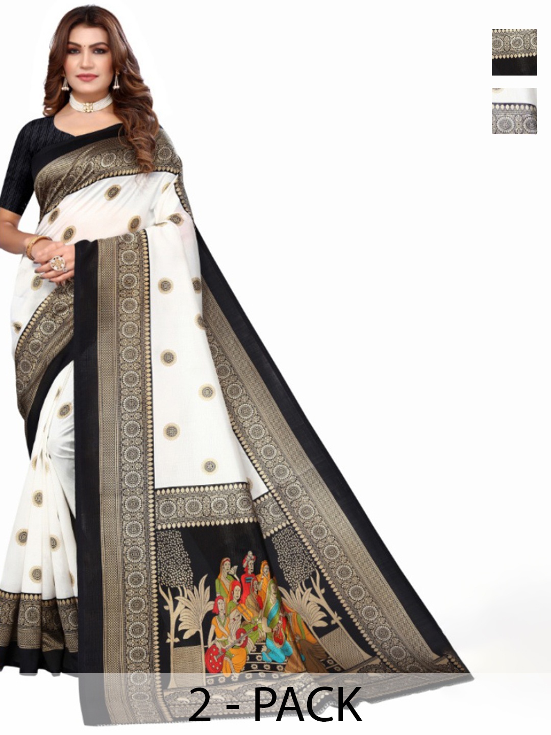 

KALINI Selection Of 2 Ethnic Motifs Printed Saree, White