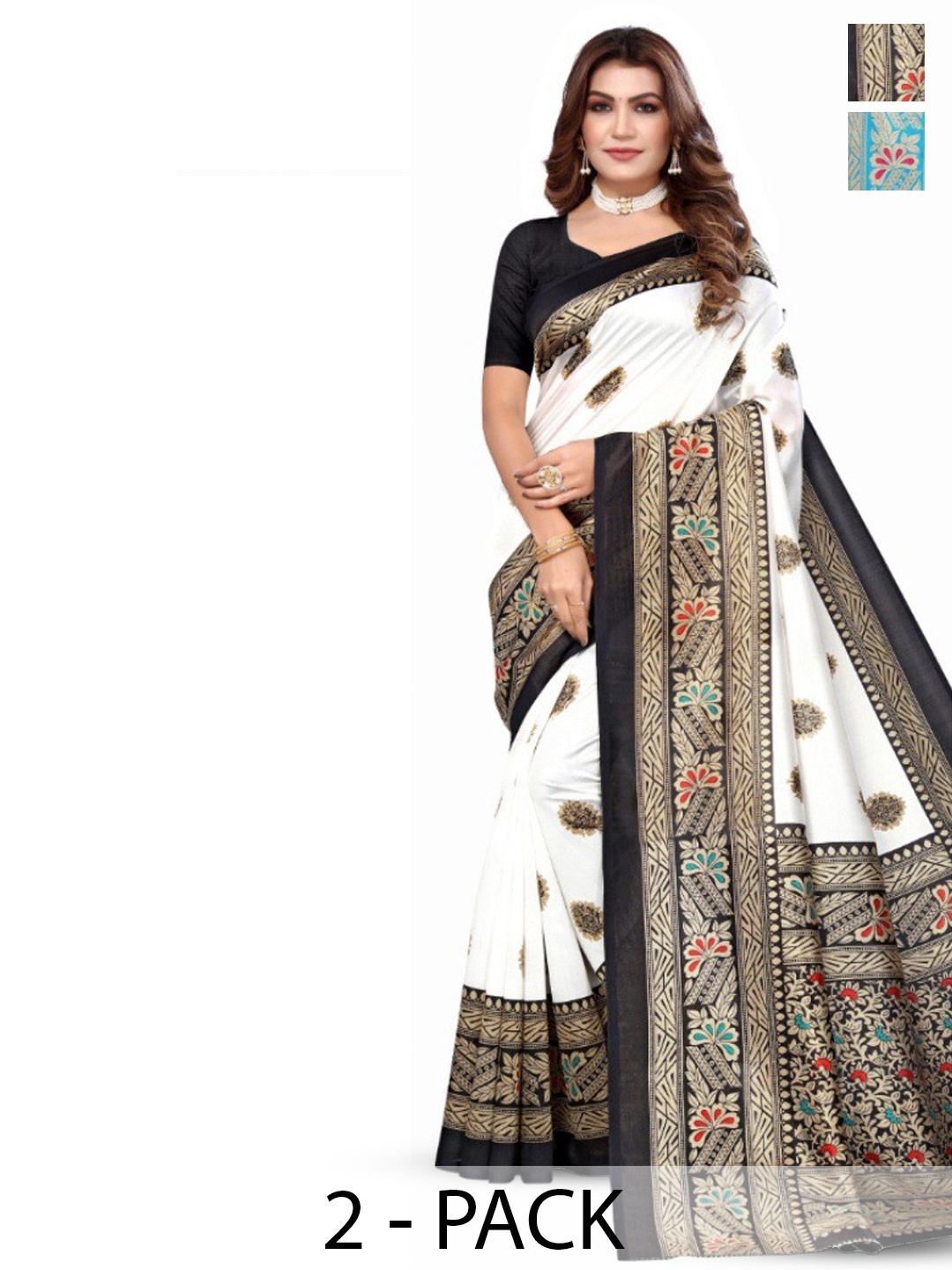 

KALINI Selection Of 2 Floral Printed Saree, White