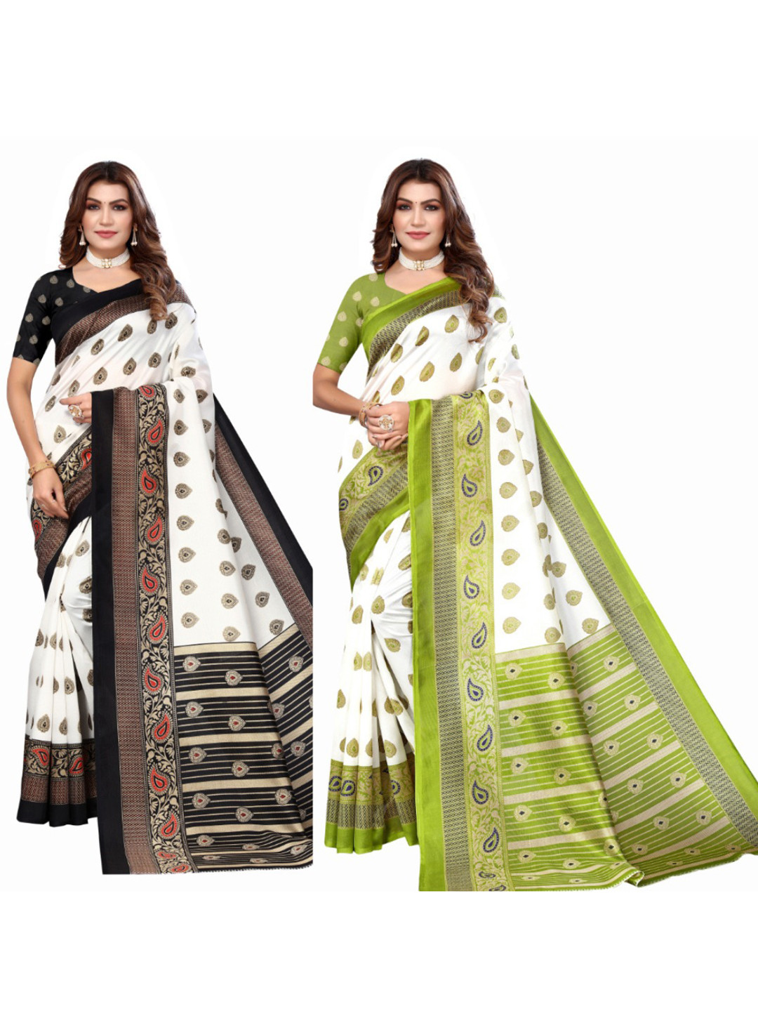 

KALINI Selection Of 2 Ethnic Motifs Printed Saree, White