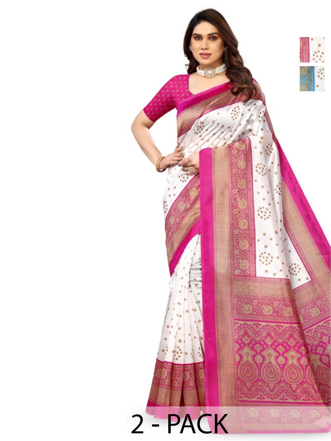 

KALINI Selection Of 2 Floral Printed Mysore Silk Saree, Blue