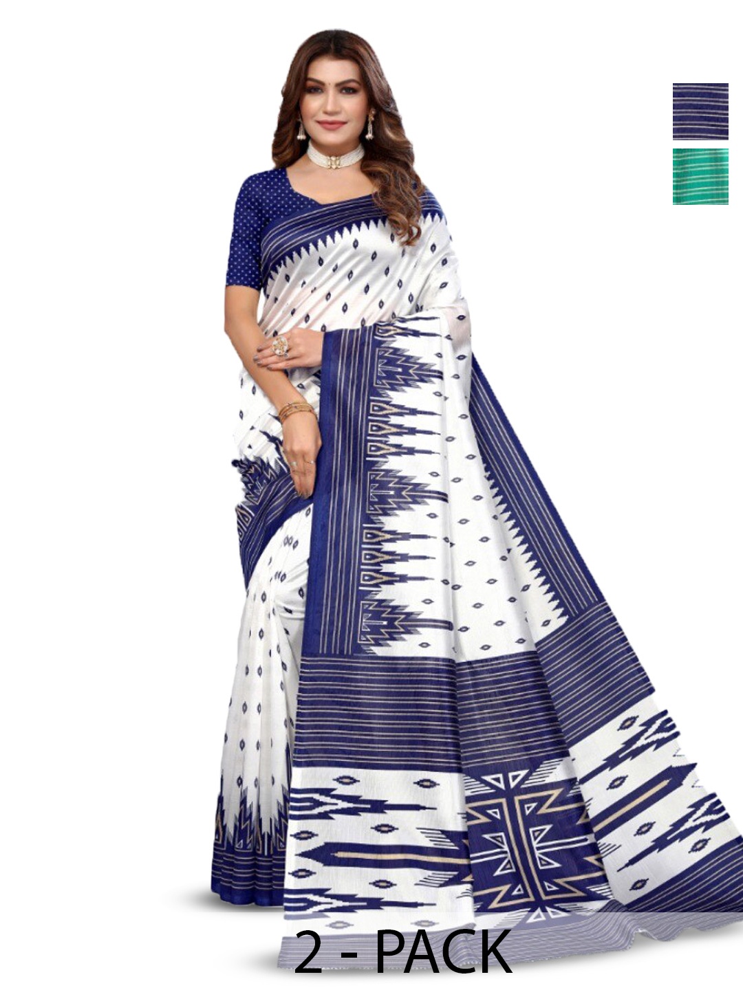 

KALINI Selection Of 2 Geometric Printed Saree, Green