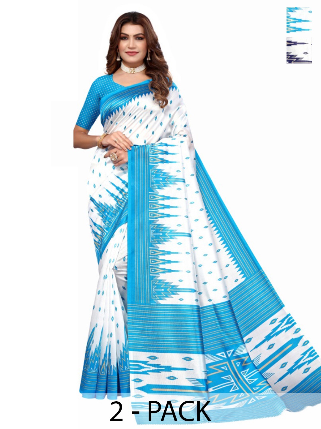 

KALINI Selection Of 2 Geometric Printed Saree, White